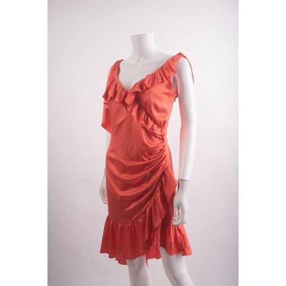 Cinq a Sept Womens Petunya Ruffled Wrap Dress Size 4 Orange Neon Coral - Picture 5 of 7